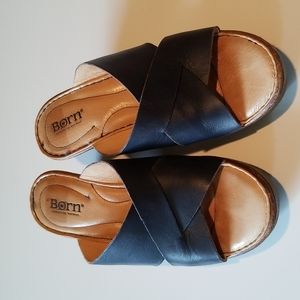 Born Navy Blue Slip On Platform Sandal
